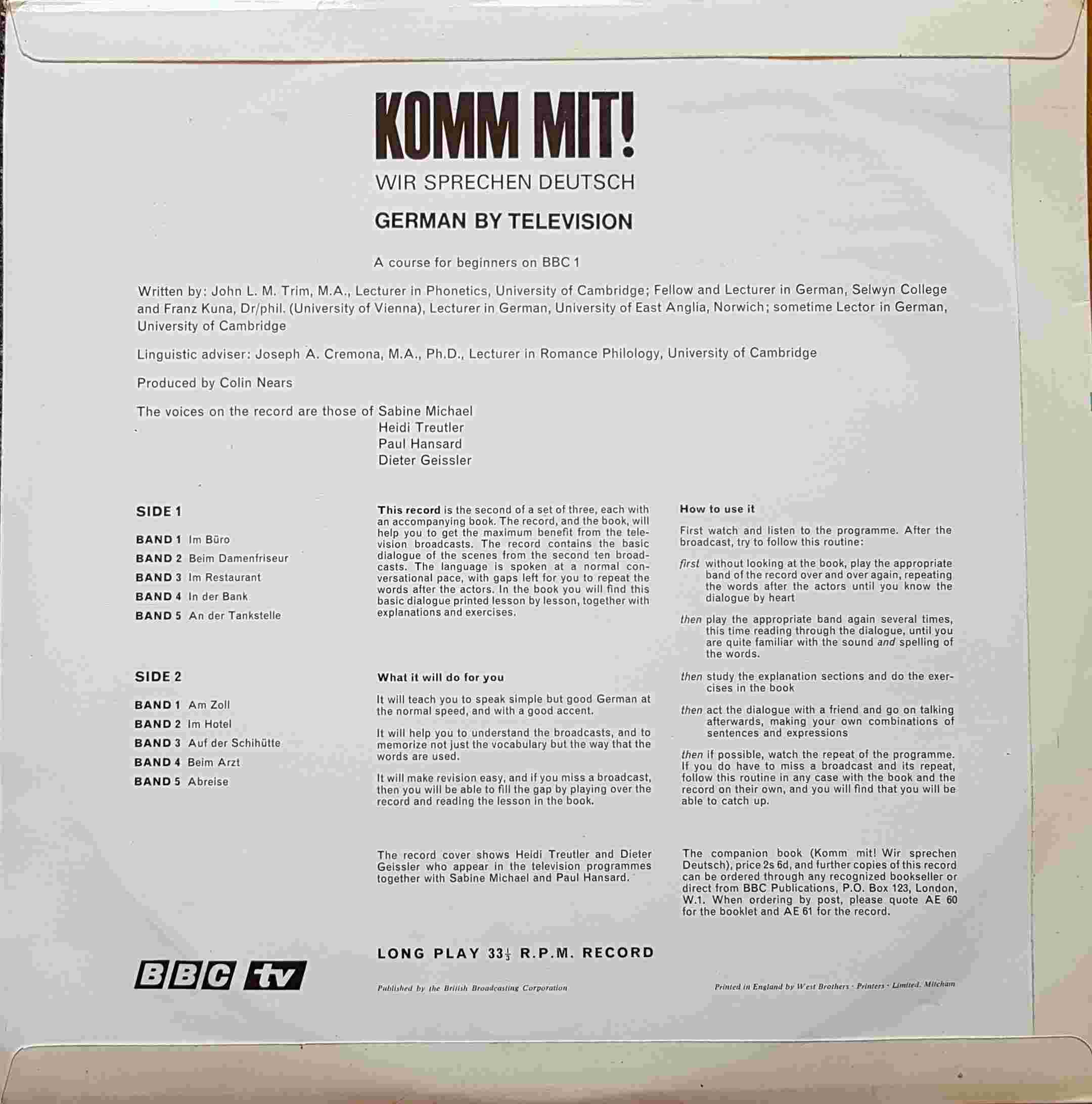 Picture of OP 11/12 Komm mit! Wir sprechen Deutsch - A BBC course for beginners lessons 11 - 20 by artist John L. M. Trim / Frank Kuna from the BBC records and Tapes library